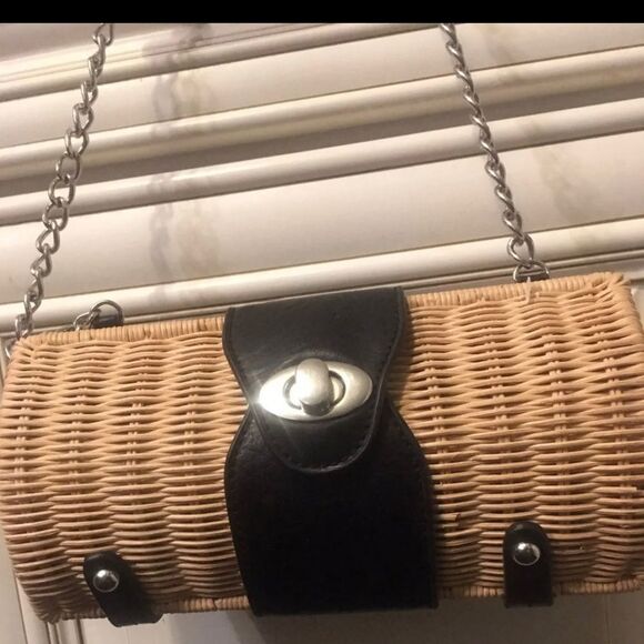 Rattan Leather with Natural Straw Rattan Basket Clutch - Picture 3 of 7